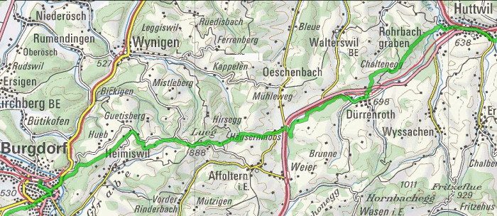 Carte du chemin de Saint-Jacques de Huttwil  Burgdorf