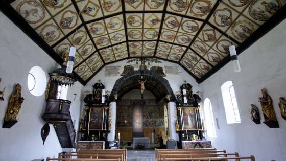 Vue intrieure de la chapelle Niklaus avec le plafond  caissons